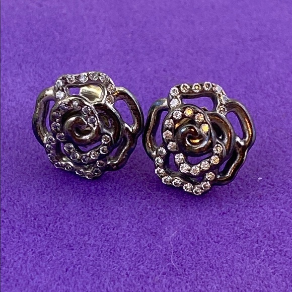 💛 Elegant Retired Pandora 925 Silver Shimmering Rose Earrings - Picture 2 of 5